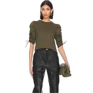 FRAME Ruched Tie Sleeve Tee green olive Revolve Anthropologie Ritz